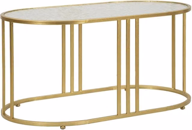 Tavolo da caffè Antalia Mauro Ferretti con piano ovale in vetro glossy oro L 90 cm x P 50 cm x H 45 cm