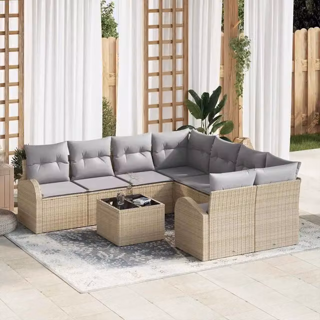 Set Divano da Giardino 9 pz Beige polyrattan 3345980