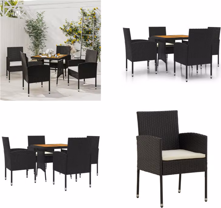 vidaXL Set da pranzo da giardino 5 pezzi in poly rattan nero - Set da pranzo da giardino - Set da pranzo da giardino - Set da pranzo da terrazza - Set da pranzo da esterno