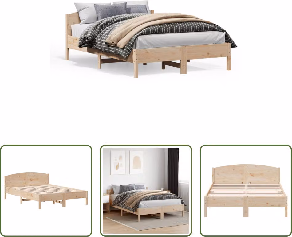 The Living Store Letto in legno massiccio con testiera 150x200 cm in pino