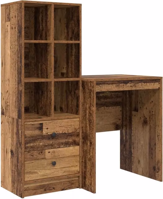 Scrivania | Tavolo da Ufficio con cassetto con lo scaffale 2 pz Legno vecchio