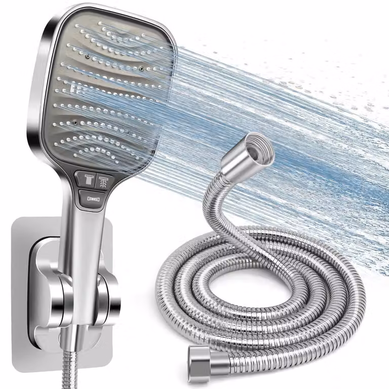 Set doccia con soffione, tubo flessibile e supporto, XXL, erogatore ad alta pressione, doccia a pioggia da 120 mm, 8 diverse modalità di erogazione