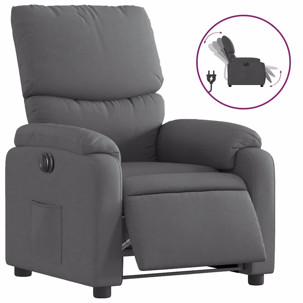 vidaXL Poltrona Elettrica Reclinabile in Tessuto Grigio con Braccioli e Funzione Auto-Return – 2