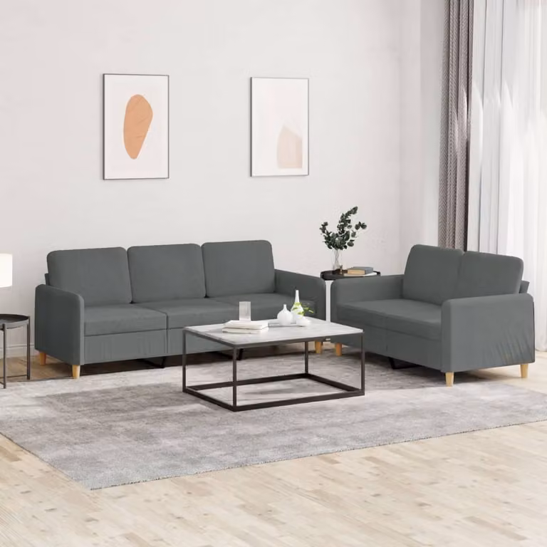 Maison Exclusive - Set divano a 2 posti con cuscini in tessuto grigio scuro