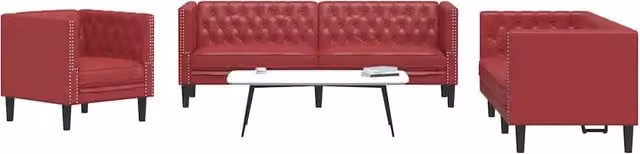 Set di divani Chesterfield vidaXL in similpelle rosso, composto da un divano a 2 posti e un divano a 3 posti