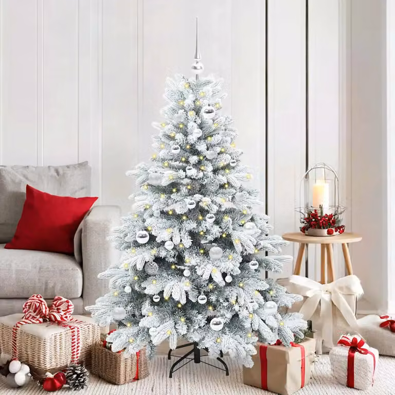 Albero di Natale artificiale bianco vidaXL con 150 LED luce bianca calda in PE e PVC, Altezza: 150 cm