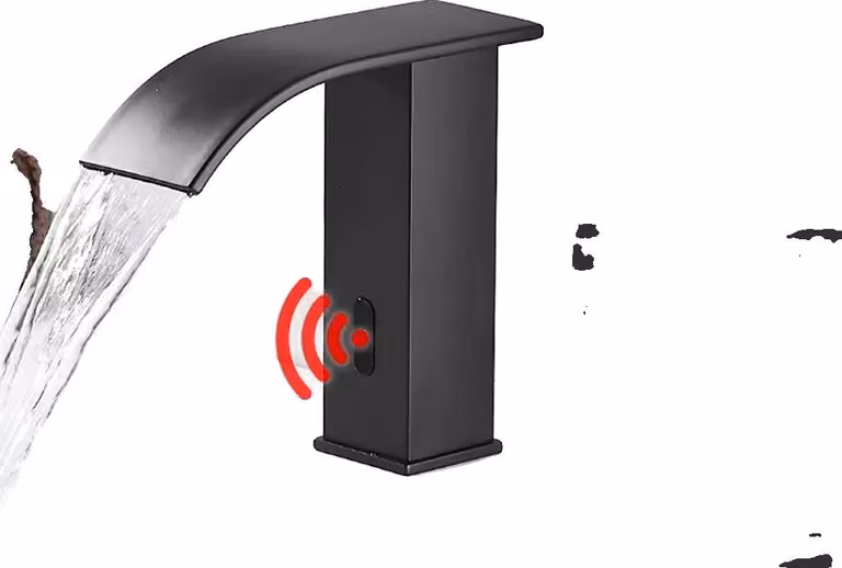 Rubinetto per lavabo, sensore automatico, installazione monoforo, nero 15 cm