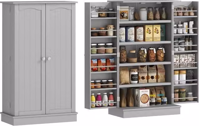 Armadio da cucina Minimal con 2 ante, 5 ripiani e 12 porta spezie, grigio, L: 60 cm, P: 30 cm, H: 104 cm – 1
