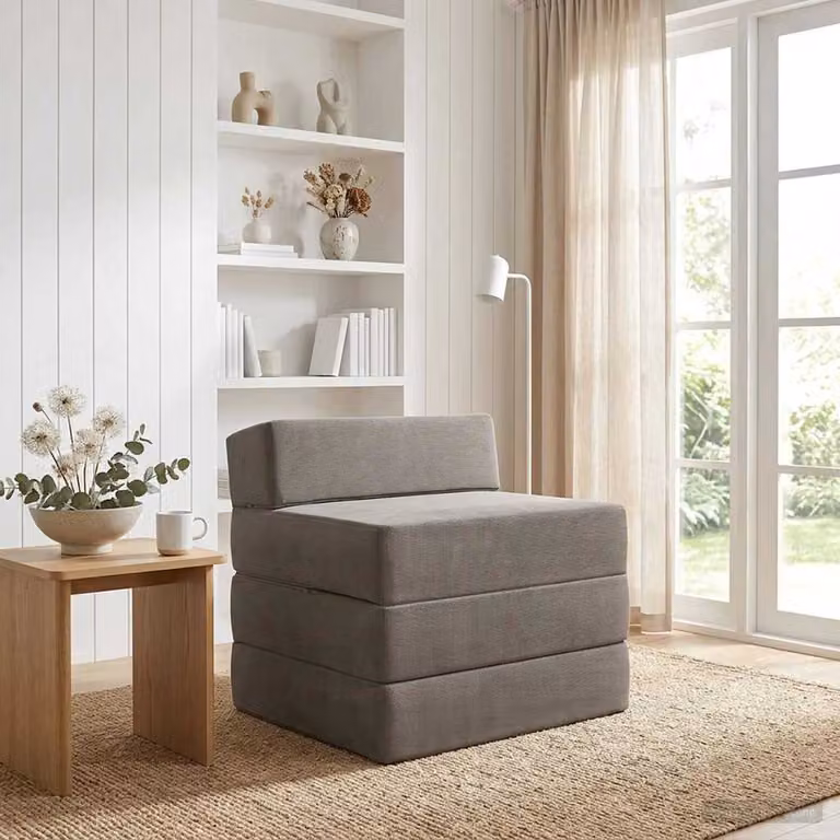 vidaXL Divano Letto Pieghevole Moderno in Tessuto Grigio con Imbottitura in Schiuma L/P/H: 200 x 70 x 15 cm