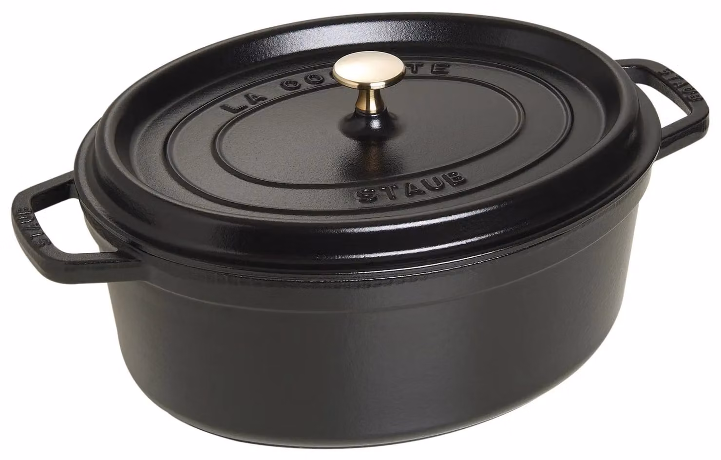 Casseruola ovale in ghisa per induzione colore nero con maniglie e coperchio, diam. 27cm