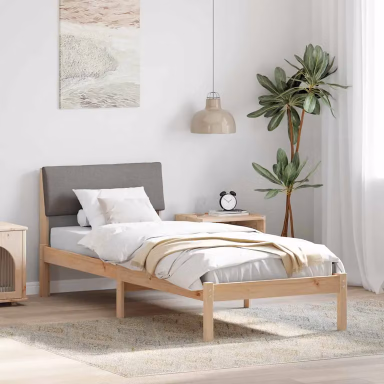 Struttura del letto con testiera vidaXL in legno di pino, colore marrone e grigio, L 80 x P 190 cm