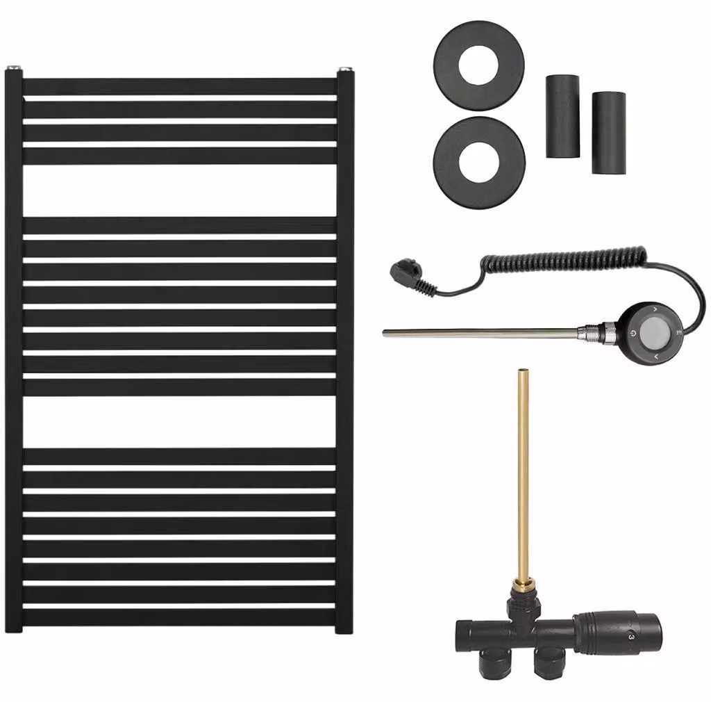 CERANO - Set di radiatori da bagno Vincenzo - riscaldamento combinato, asta Wi-Fi - attacco laterale a punto singolo - 400 W - nero opaco - 970 x 600 mm