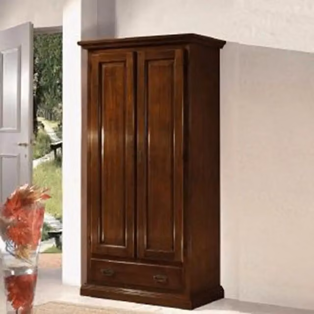Armadio a due ante KIVIO in legno massiccio noce stile arte povera L: 180 cm, P: 45 cm, H: 180 cm