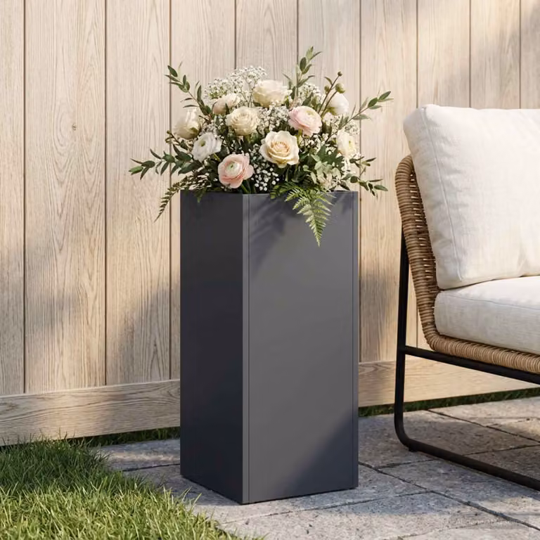 vidaXL Vaso da giardino in metallo Antracite L/P/H: 20 x 20 x 50 cm