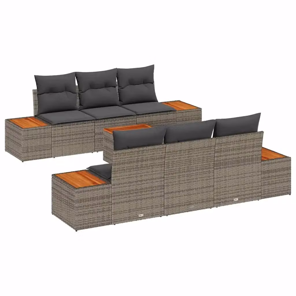 Set Divano da Giardino vidaXL 7 Pezzi Grigio con Cuscini e Tavolino in Metallo e Rattan – 2