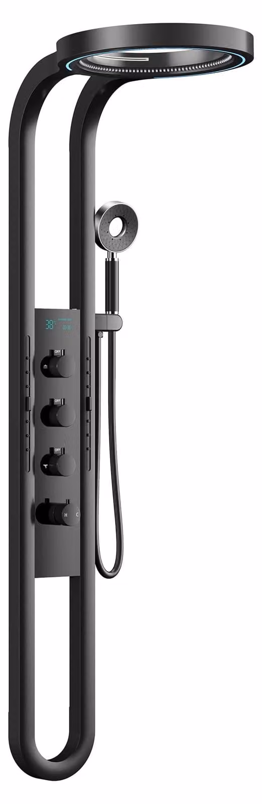 Colonna doccia termostatica, con display digitale, doccia a pioggia, altezza 155 cm, colore nero