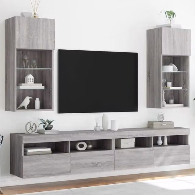 Set di 2 Mobili TV Moderni vidaXL con Luci LED Integrate, Grigio, L 40,5 cm x P 30 cm x H 90 cm – 1