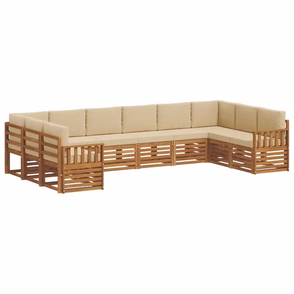 Set di divani da esterno a L vidaXL in legno di acacia con cuscini beige e sabbia – 2
