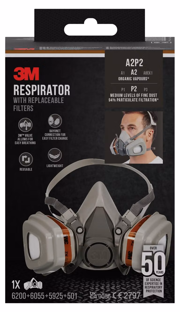 respiratore 3M™ 6002KIT - Maschere con filtri sostituibili - Vapori organici A2P2 - Igiene