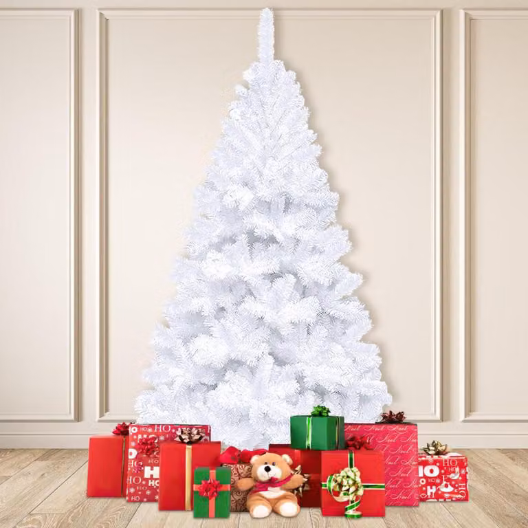 Albero di Natale artificiale, modello abete, con 900 punte in PVC, supporto in metallo e sistema a pieghevole. Albero di Natale bianco, altezza 210 cm