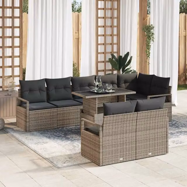 Set Divano da Giardino 9 pz 8-Numero di posti Grigio polyrattan 3348845