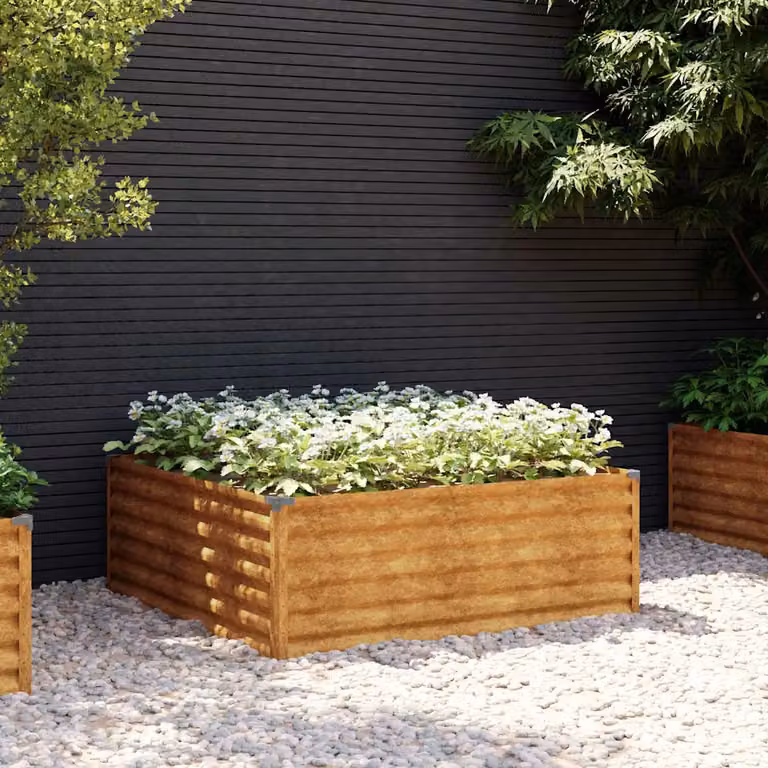 Fioriera Rialzata da Giardino vidaXL in Acciaio Corten Marrone L: 100 cm, P: 100 cm, H: 36 cm