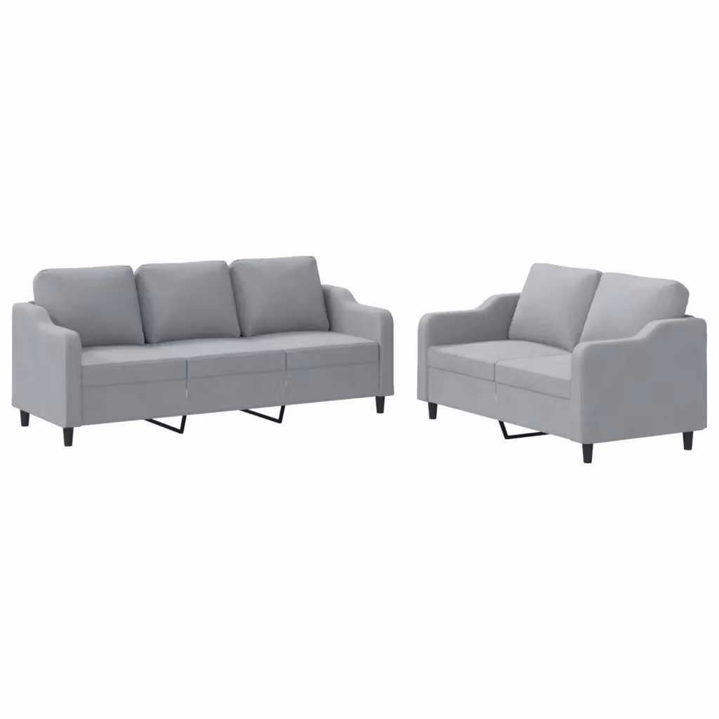 Set di divani vidaXL composto da un divano a 2 posti e uno a 3 posti in tessuto grigio con cuscini per soggiorno in stile moderno – 2