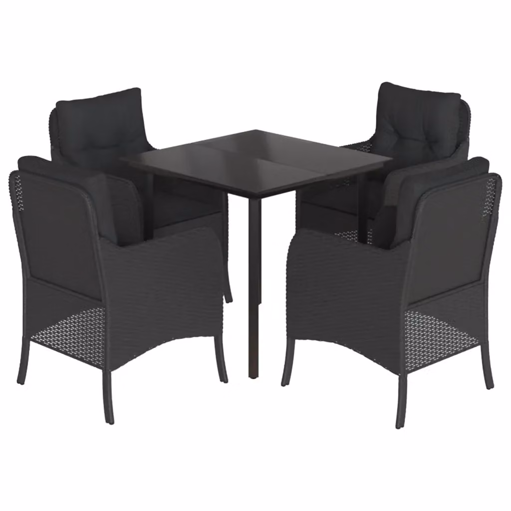 Set da Pranzo da Giardino vidaXL in Polyrattan Nero con Tavolo in Vetro e 5 Sedute – 2