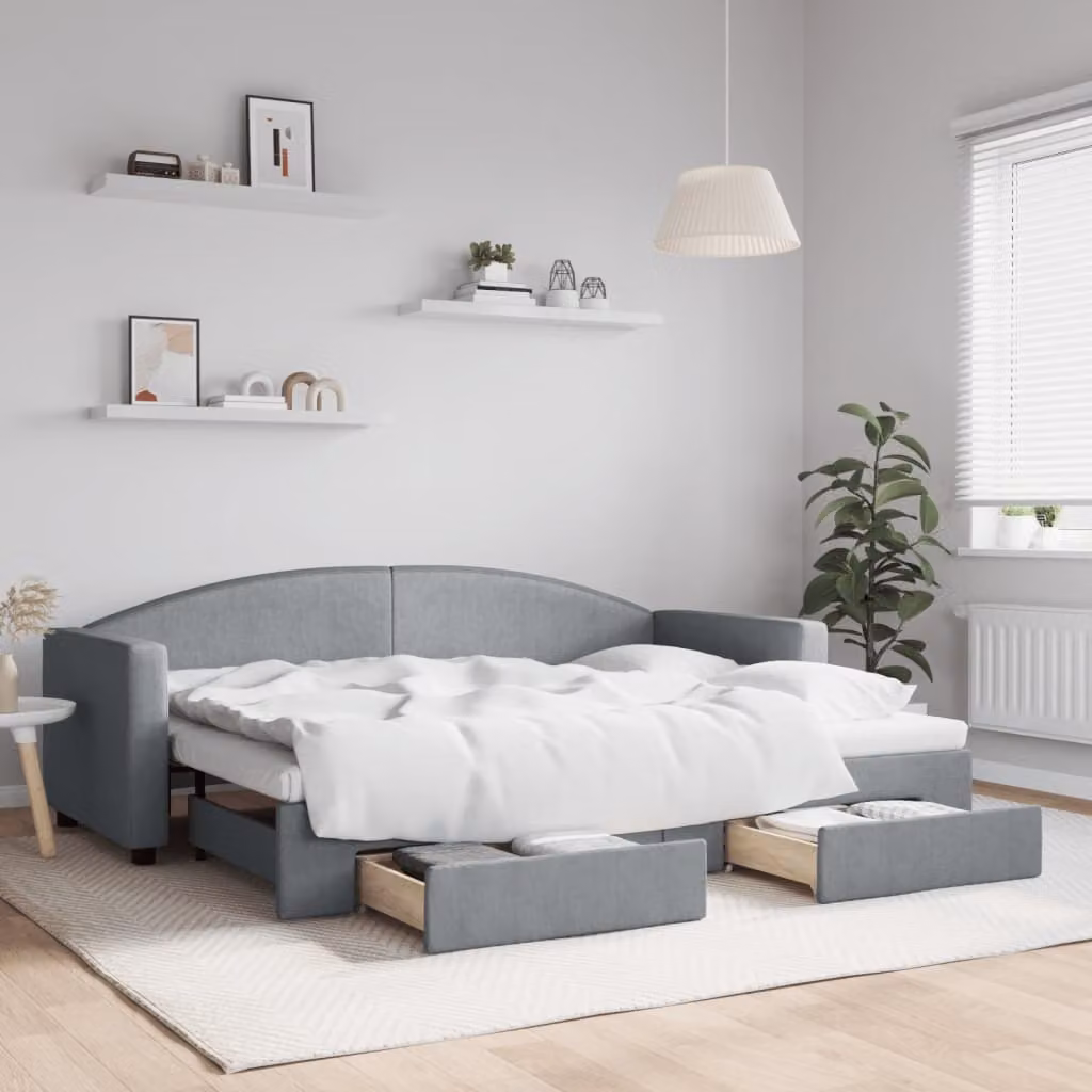 Maison Exclusive - Divano letto estraibile con cassetti, grigio chiaro, 80x200 cm, tessuto