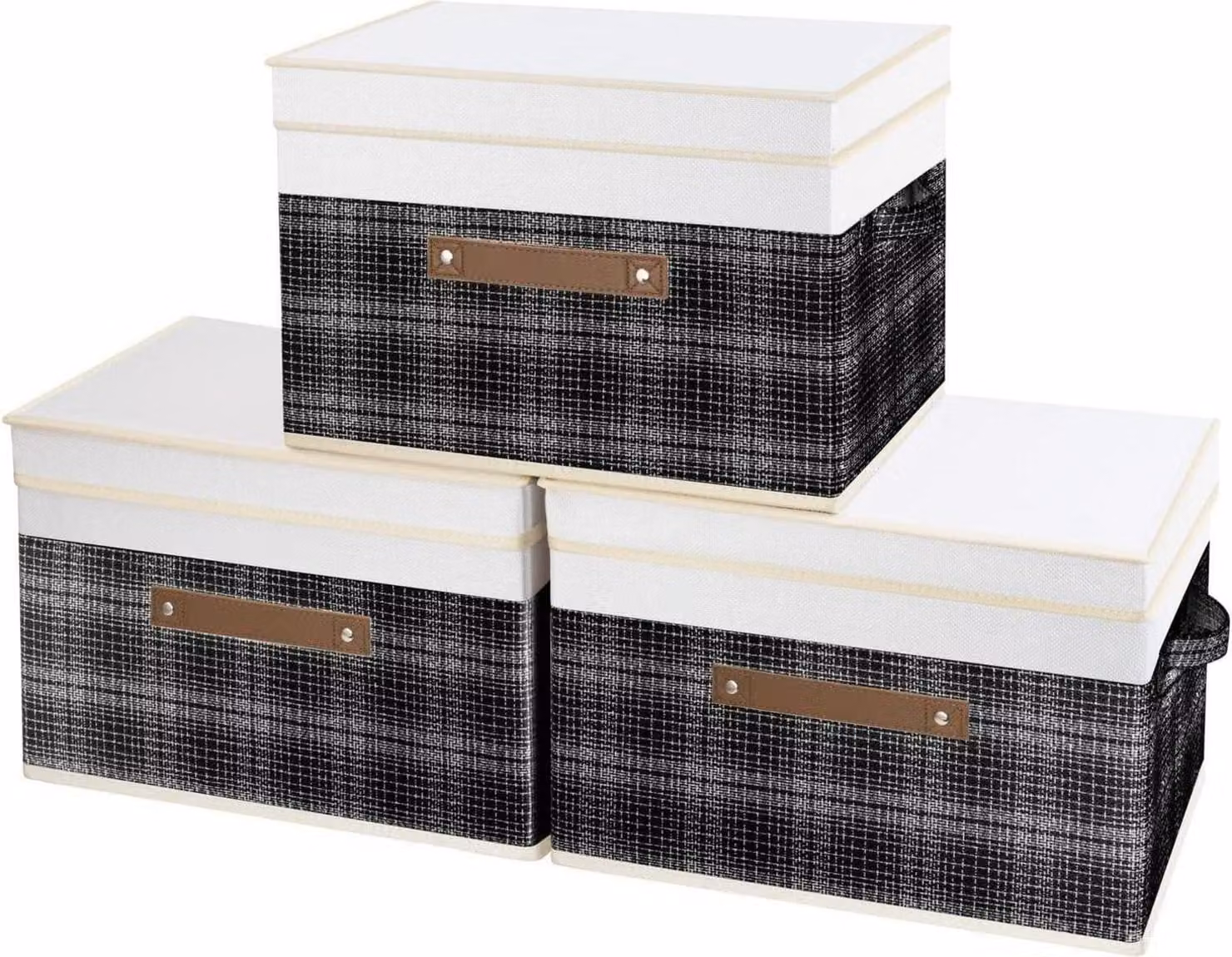 TYEERS Contenitore pieghevole con coperchio design patchwork set di 3 38x25x25 cm nero