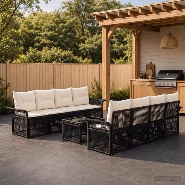 Set Divano da Giardino 9 pz Nero polyrattan 3434773