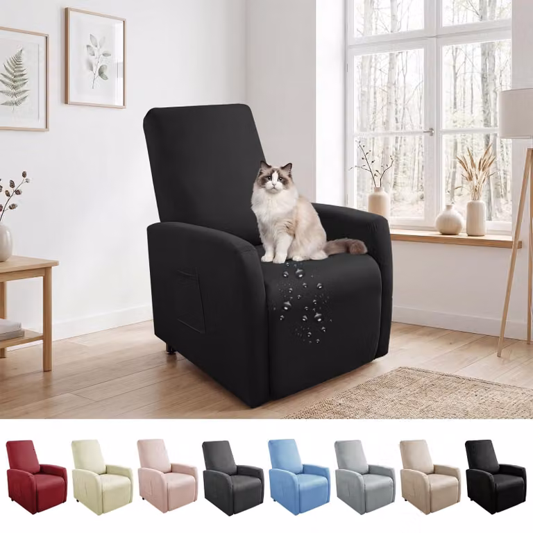 Copertura per poltrona, modello a una piazza, in tessuto elasticizzato, impermeabile, colore nero, adatta per poltrone relax