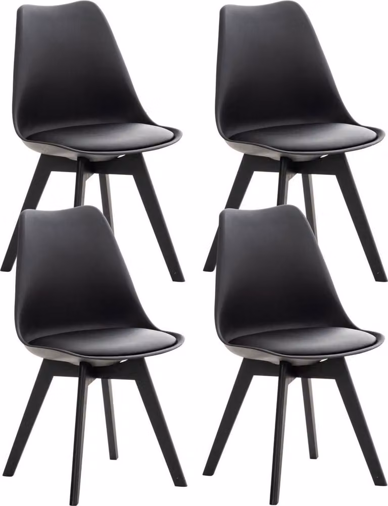 Set di quattro sedie per sala da pranzo - sedie da cucina - comoda posizione di seduta, struttura in legno