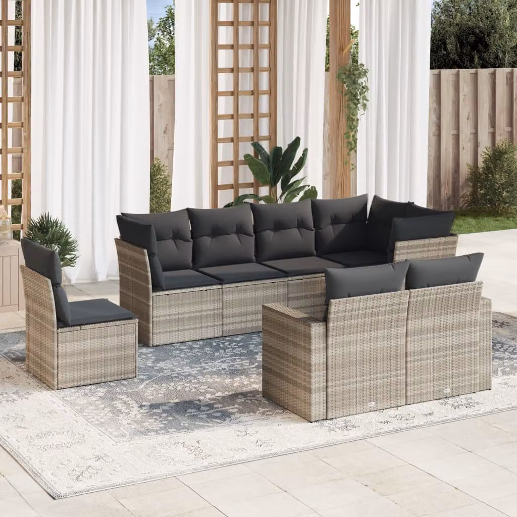 vidaXL Set Divano da Giardino a L in Polyrattan Grigio con Cuscini Imbottiti e Rivestimenti Rimovibili – 1