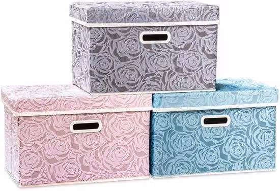 Ibenzoa® Set di 3 contenitori pieghevoli a cubo con coperchio e maniglie per il trasporto, 45 x 30 x 30 cm, materiale PVR resistente all'acqua, colore grigio/bronzo/rosa