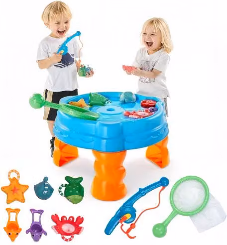 Tavolo da gioco per sabbia e acqua VEVOR blu con 9 accessori per attività sensoriali, L: 40 cm, P: 40 cm, H: 22 cm
