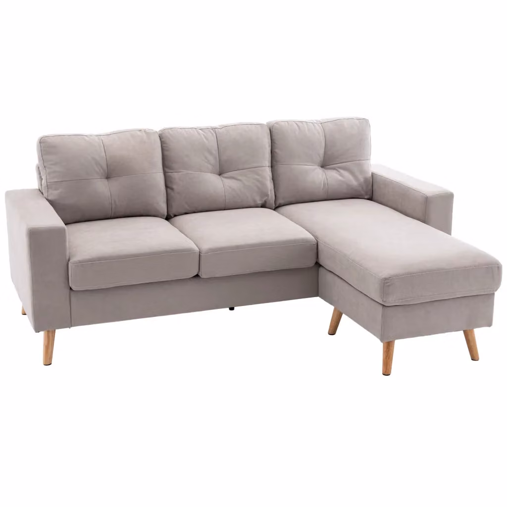 Divano angolare reversibile a 3 posti in tessuto grigio con chaise longue e cuscini sfoderabili, L 193 x P 136 x H 85 cm – 2