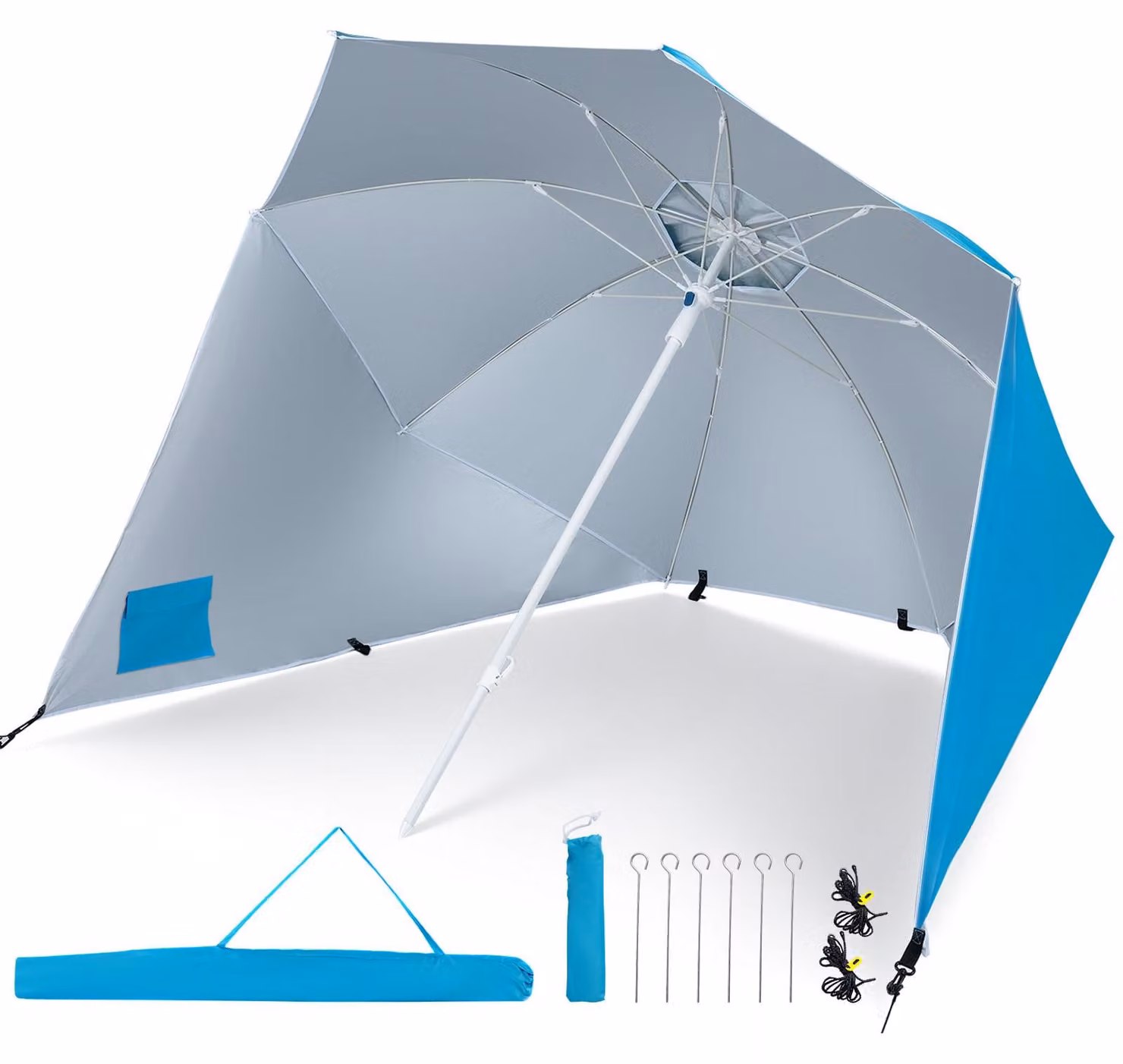 COSTWAY, ombrellone da spiaggia, diametro 175 cm, per 2-3 persone, 2 in 1 (tendaglia e ombrellone), ombrellone da spiaggia resistente al vento e stabile, protezione solare UV 50+, colore turchese