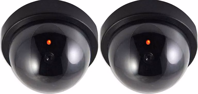 Telecamera di sicurezza finta, con lente simulata e luce LED rossa, adatta per uso interno ed esterno