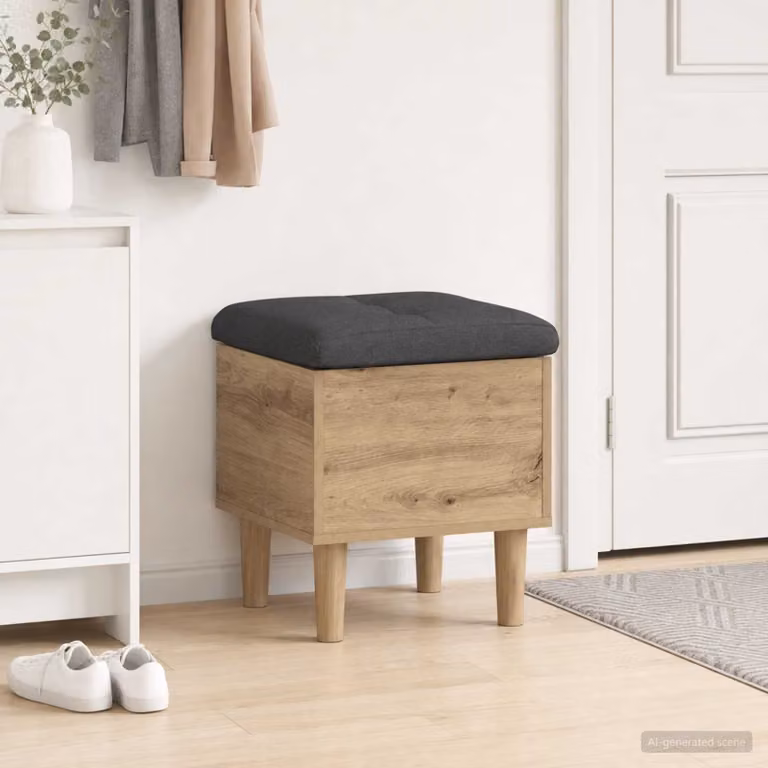 Panchina moderna vidaXL in legno rovere con cuscino in tessuto, marrone e grigio, L/P/H: 42 x 42 x 46 cm