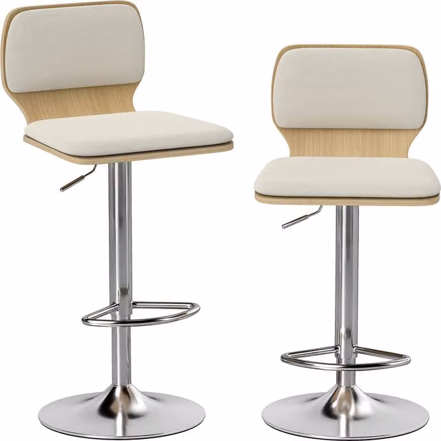 Set di 2 sgabelli alti da cucina HOMCOM girevoli a 360° regolabili in altezza, rivestiti in lino beige