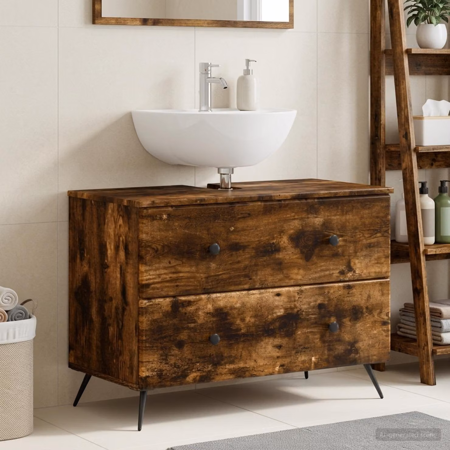 Armadio per lavabo da bagno vidaXL BREDA Rovere Fumo L: 82 cm, P: 41 cm, H: 59 cm