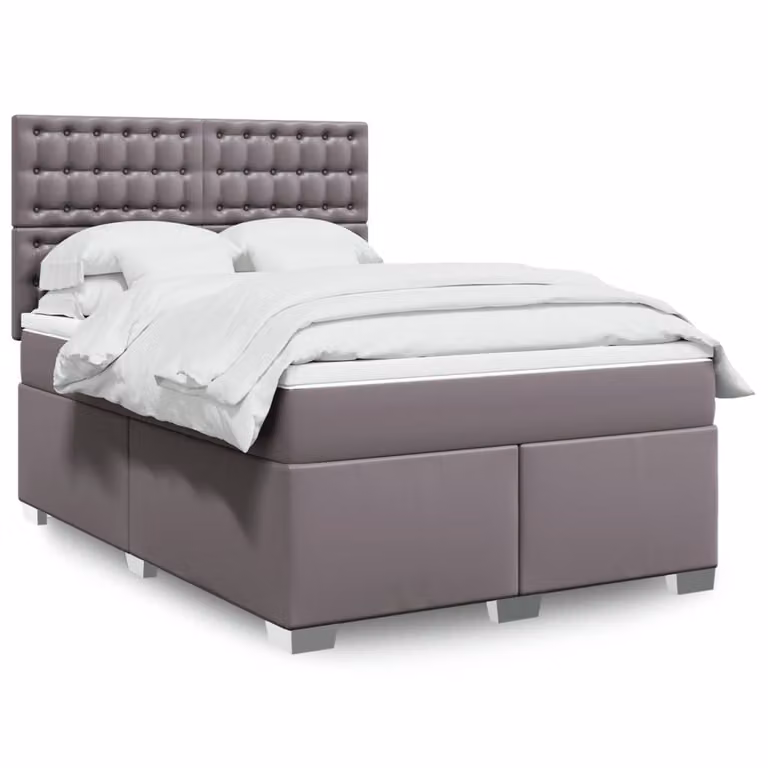 Letto con Giroletto a Molle e Materasso Ibrido vidaXL in Similpelle Grigio e Bianco, L/P: 160 x 200 cm