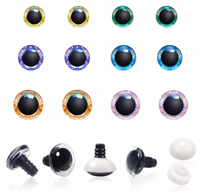 Set di 12 occhi di sicurezza, 6 colori, da 16 a 20 mm, con glitter