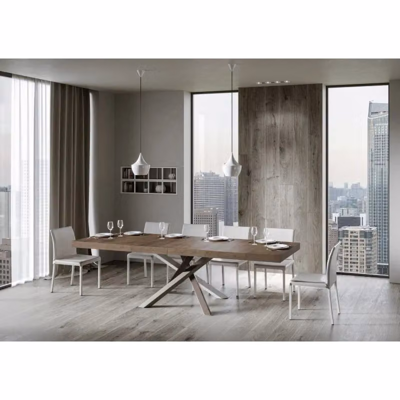 Tavolo allungabile moderno ITAMOBY Volantis Premium con piano in legno e telaio in metallo, colore marrone – 2