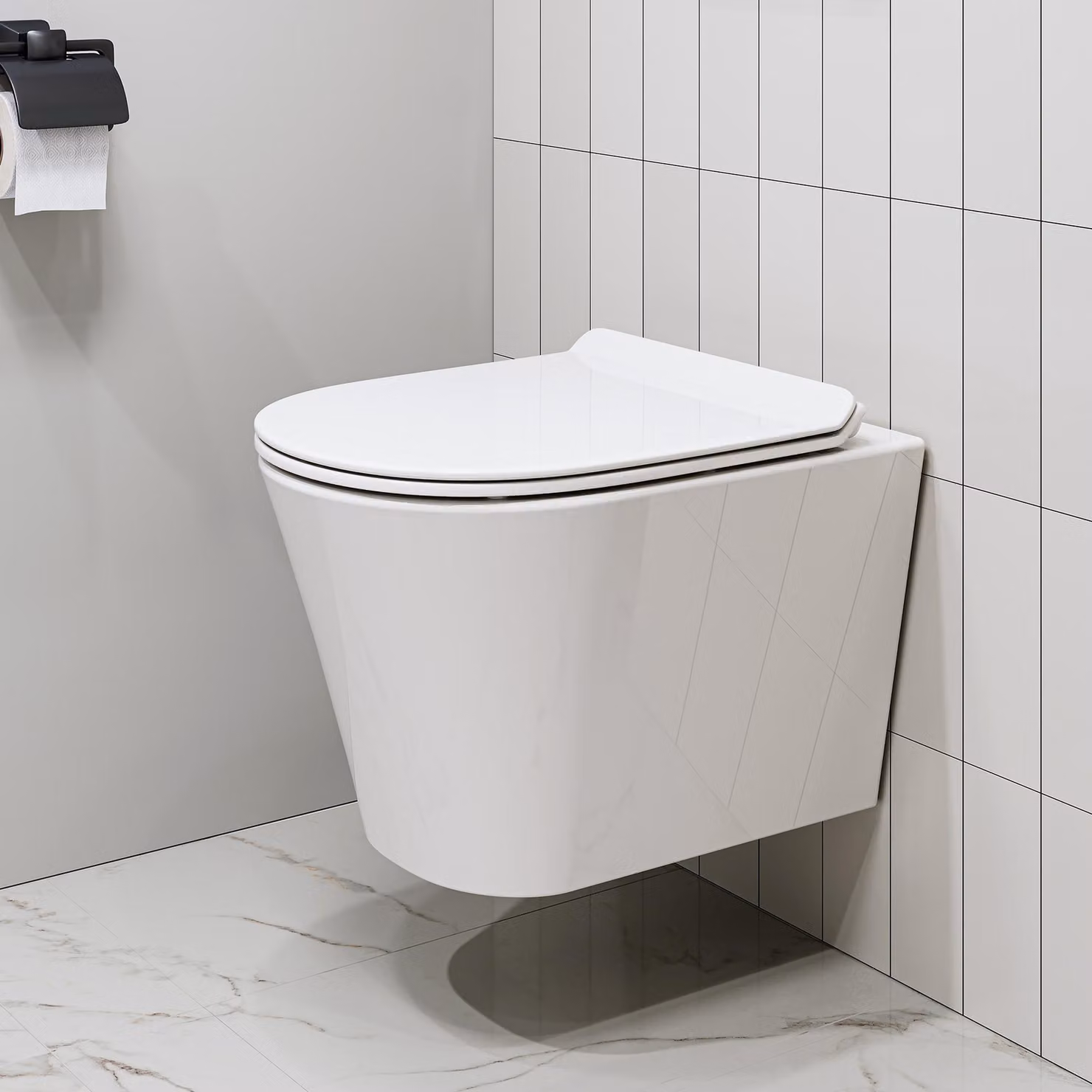 HOROW WC sospeso senza bordo Rivestimento nano effetto loto Sciacquone monoforo super-spinoso con sedile soft-close