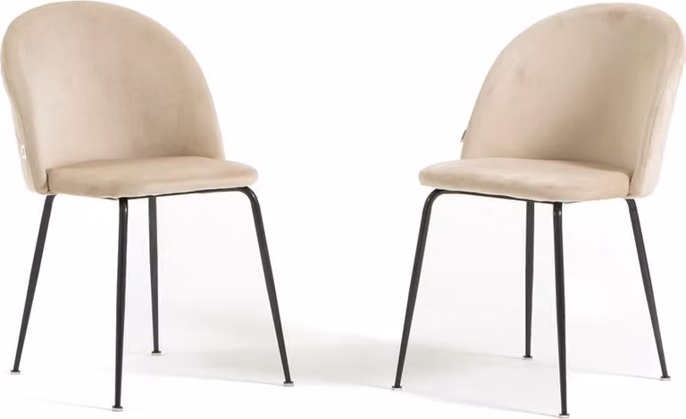 Set di 2 sedie da pranzo imbottite, gambe in metallo, design elegante per cucina, sala da pranzo, bar e ristoranti SARA - crema/grigio scuro
