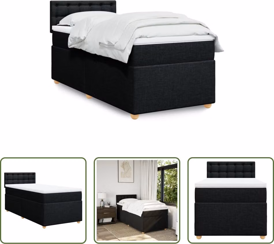 The Living Store Letto a molle con materasso in tessuto nero