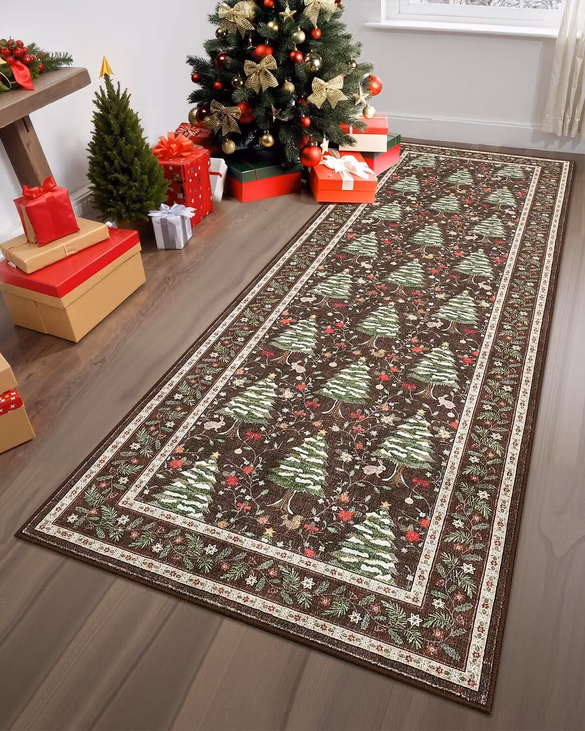 Tappeto lavabile con motivo natalizio a forma di albero di Natale