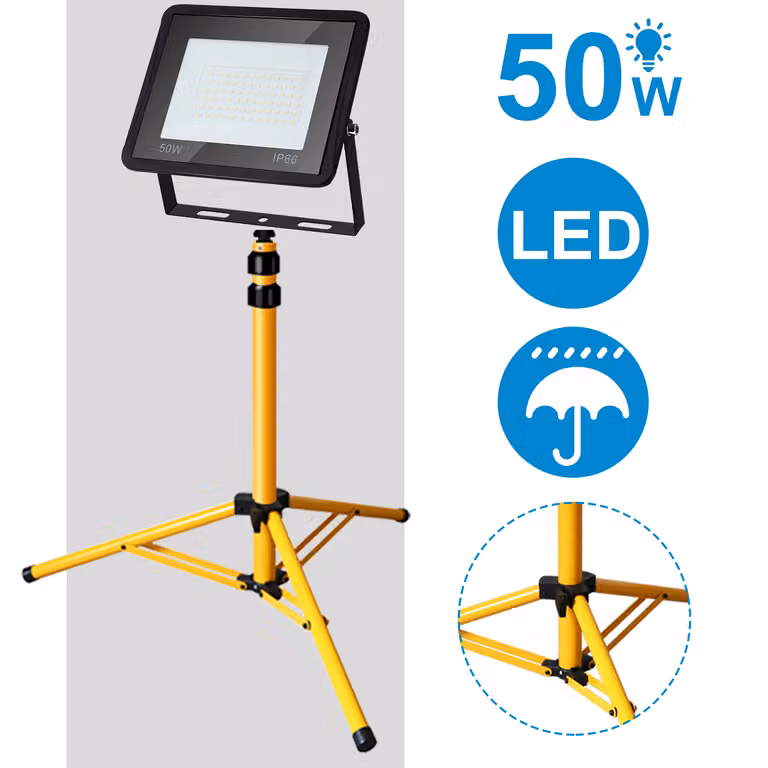 Jopassy LED proiettore da costruzione proiettore da lavoro con treppiede 50W bianco freddo